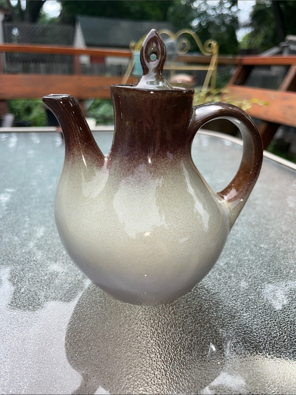 Peter Pots Vintage Handmade Brown and Cream Ceramic Cruet Cork Stopper